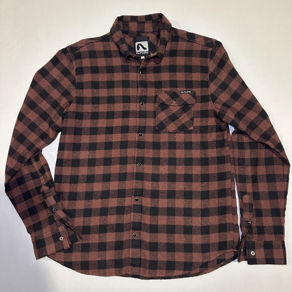 Y2K Flylow Shirt Mens Large Brown Black Plaid Flannel Pearl Snap Button Up - Picture 1 of 12